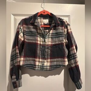 AEO Plaid Cropped Button-Up Shirt